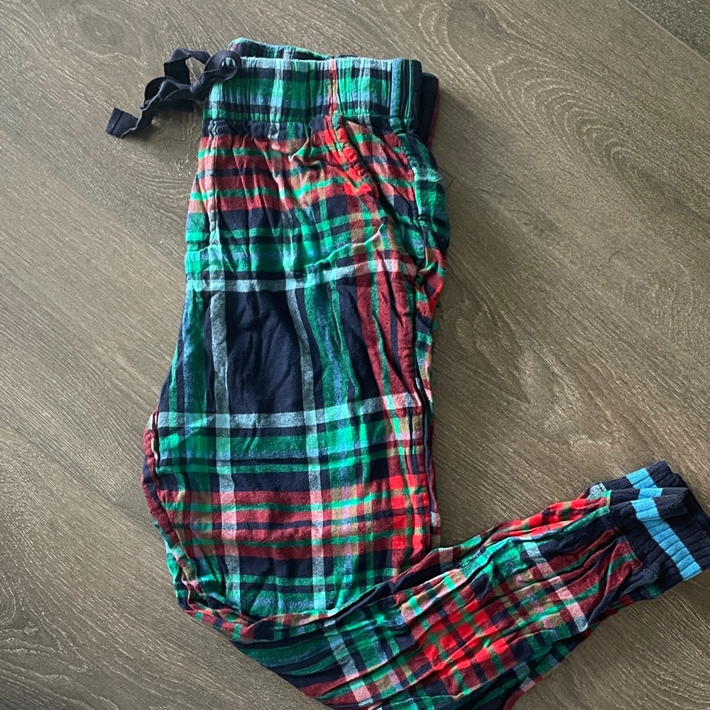Plaid Cotton Pajama Pants - Green Red Blue